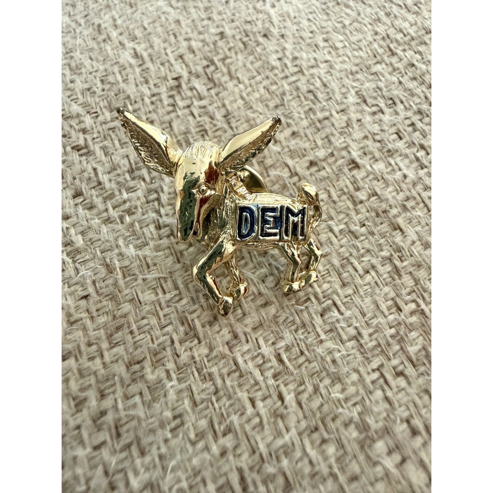 Vintage Democratic Donkey Pin Ballou Reg'd Gold Tone Political‎ Lapel Pin DEM